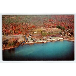 Vintage Chrome Postcard Shermans Caroga Lake NY Aerial Autumn Foliage Resort